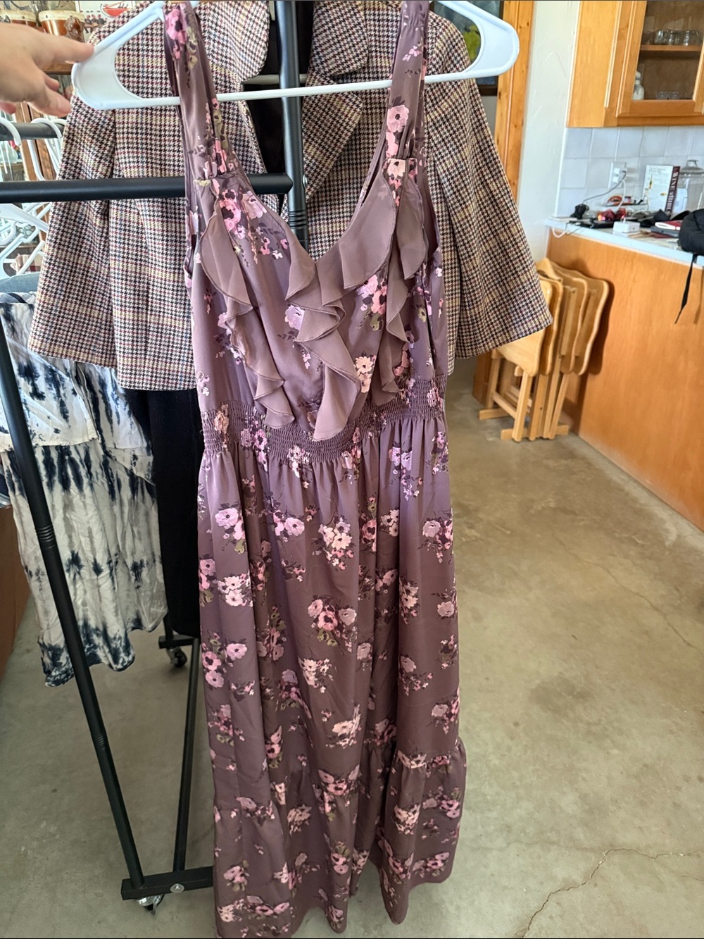 LC Lauren Conrad Mauve Floral Ruffle Maxi Dress